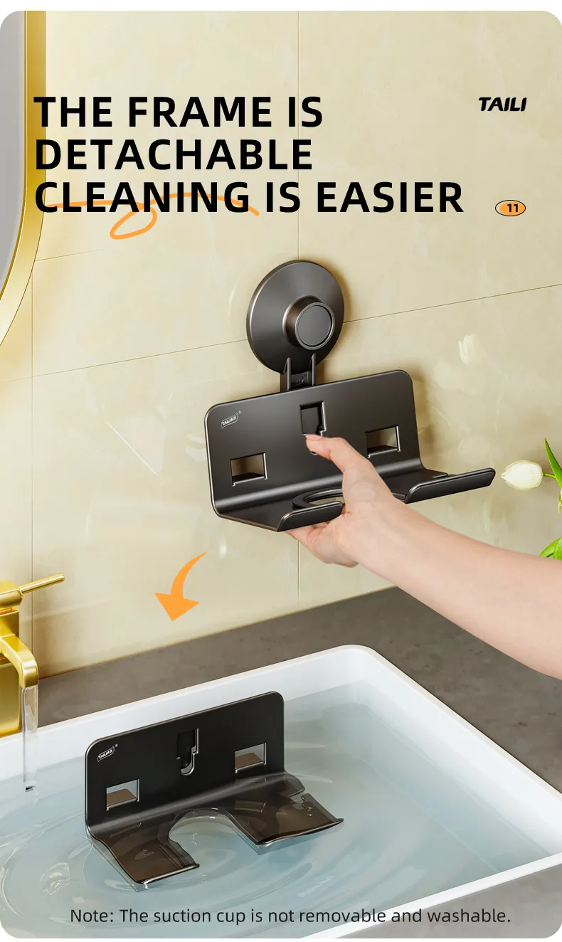 Description Picture 3 of itemTAILI Suction Cup Hairdryer Holder No Drill Organizer Bathroom Shelf Dryer Straightener Stand Holder Shelf Bathroom Accessories