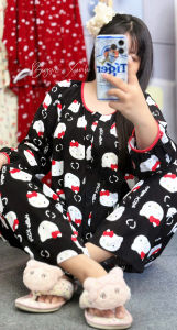 Đồ Bộ Tole Lanh Nữ 40-75kg Thiết Kế Dáng Áo Cổ Tròn Viền Tay Dài Quần Dài Đồ Ngủ Mặc Nhà Xinh