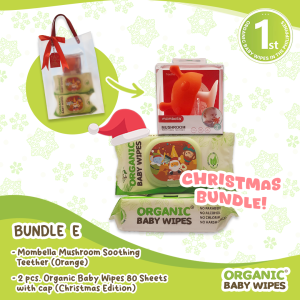 Organic Baby Wipes with Cap & Mushroom Teether - Orange (Christmas Bundle)