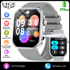 LIGE Original Bluetooth Call Smart Watch Men Women Health Fitness Tracker Led Flashlight Sports Waterproof Watch