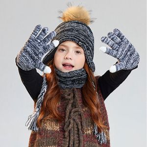 NEXTYOO Warm Winter Hat Scarf Gloves Set Plush Windproof Pompom Knitted Hats Fashion Soft Scarf Cap Childrens
