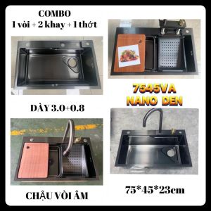 Chậu Rửa Chén Bát INOX SUS304 VÒI ÂM NANO- Chậu ( Bồn ) rửa chén bát 1 hộc 1 hộc lớn 7846 VA