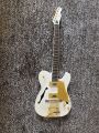 Custom Shop WhiteFender Telecaster Semi Hollow Body กีตาร์ไฟฟ้า F Hole Body Gold B500 Tremolo Bridge. 