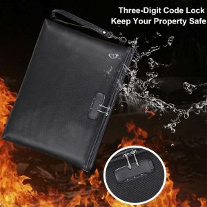 WENQI Heat-resistant Code Lock Fireproof Document Bag Waterproof with Lock Zipper Cash Pouch Wear-resistant 10 Card Slots Important Paper Organizer Home