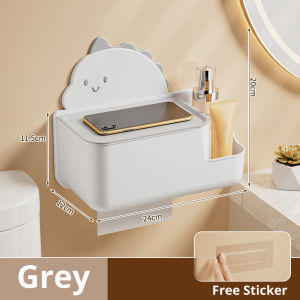 Cartoon Dinosaur Paper Towel Dispenser Wall Mount Paper Towel Holder with Lid Waterproof Paper Towel Holder with Phone Holder and Storage for Bathroom Kitchen Decor