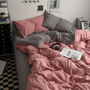 Nordic Style ins100% Thickened Brushed Cotton Bed Sheet Four-Piece Set with Fitted Sheet and Full Surround Duvet Cover for Student Dormitory Three-Piece Set LZD