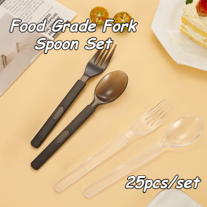 25Pcs Disposable Spoon Fork Non Toxic Safe Thick Material Independently Package For Party Use