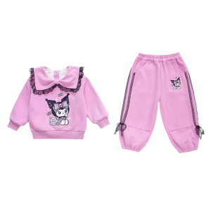 Christmas gifts Halloween Cartoon Anime Sanrio Girls Autumn Lapel Hoodie Kuromi New Kawaii Fashion Sweet Sportswear Set Comfortable Sweatshirt Sweatpants