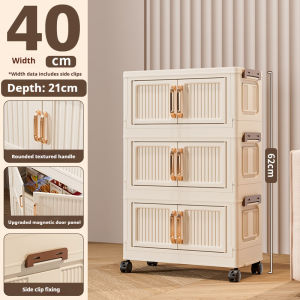 ISSI DIARY 50cm Foldable Storage Cabinet 3/4/5-Tier Plastic Organizer with Metal Handles for Clothes Toys & Home
