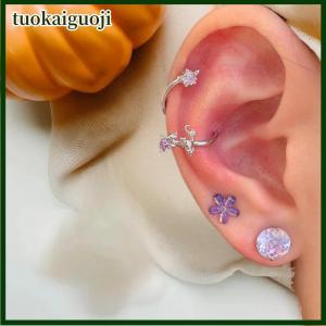tuokaiguoji คลิปหนีบหูกระดูกสแตนเลสแบบพังค์แบบเรียบง่ายสำหรับต่างหูสำหรับผู้หญิงเครื่องประดับแบบไม่ต้องเจาะหูคริสตัลรูปดาว