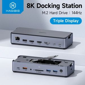 HAGIBIS USB C Docking Station To 8K DP HDMI Triple DISPLAY M.2 NVME