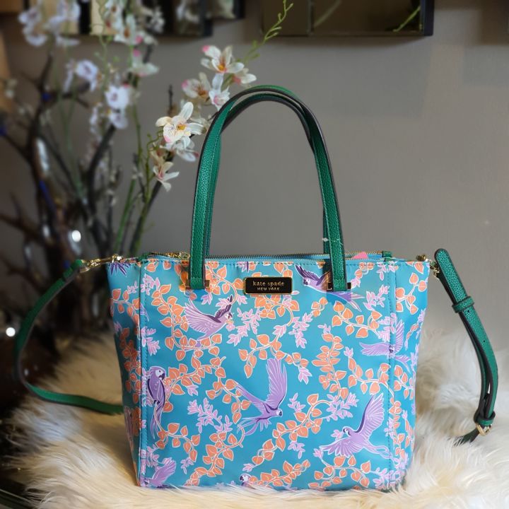 KATE SPADE Vintage Green Pink Floral Fabric Handbag - Gold Chain & Leather  Trim | eBay