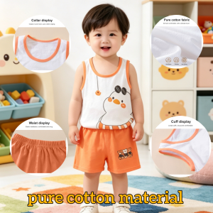 AILEBE Kids Sets Cotton Sando Shorts Terno Soft Breathable Pure Cotton Cute Cartoon Print Lightweight Summer Outfit Perfect for Outdoor Baby Boys 1-5 Years Pambahay OOTD