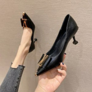 Free Shipping Comfortable Women’S Single Shoes New Autumn Collection Black Pointed-Toe High-Heeled Stiletto Heel Mid-Heel Suitable For Work