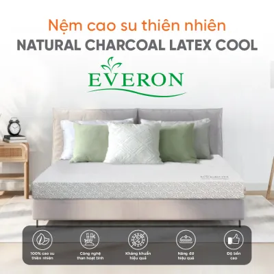Nệm cao su thiên nhiên than hoạt tính cao cấp Everon Natural Charcoal Latex Cool Mền mại êm ái Nâng đỡ tối ưu Khử mùi kháng khuẩn - Bảo hành 15 năm.