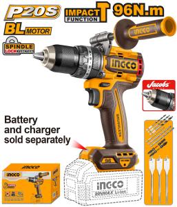 Cordless Impact Drill 13mm Brushless 96 N.m 20V INGCO CIDLI209685 Mesin Bor Beton Tembok Baterai P20S