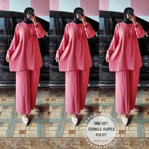 ONE SET CRINKLE RUFFLE KULOT/ATASAN MUSLIMAH TERBARU/BUSANA MUSLIMAH TERBARU