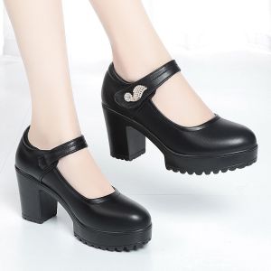 Size 35-40 Womens Fashion Heels Round Toe Soft Sole High Heel Sandal Style Thick Heel Shoes Stylish Classy Leather Comfort