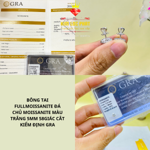 Bông tai nữ full moissanite Mỹ D/FL kiểm định GRA kiểu tròn lớn đá chủ 5li bạc xi bạch kim  Khuyên tai bạc mạ vàng trắng đính kim cương nhân tạo moissanite đẹp Hoa tai bạc thật xi kim đá moissanite thiết kế sang trọng và đẳng cấp -  KIM LỘC PHÁT BFMTL5