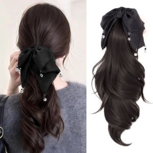 HENLI Half-Tied Tassel Bow Ponytail Wig Long Curly Hair Extension Wavy Claw Ponytail Trendy Gentle Pony Tail Hairpiece Girls
