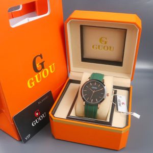 Box Exclusive Big + Paperbag / Jam Tangan Guou Bulat VA-975SPA / Jam Tangan Fashion Wanita Tali Rubber Diameter 4cm