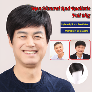 Men Natural And Realistic Full Hair Wig Men Wig Breathable Invisible Hair Simulation Wig For Medium-Elderly Men Full Headpiece