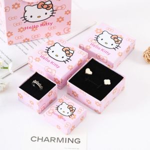 JUSTODO Portable Hello Kitty Jewelry Storage Boxes Cartoon Sanrio Jewelry Handbag High-end Necklace Ring Packaging Box Children