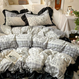 Dansunreve phong cách công chúa Duvet cover rửa bông Ruffle ren Quilt Cover với dây kéo duy nhất/Nữ Hoàng/Vua