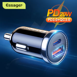 【COD】Essager car charger 12v 24v fast charger type c for Ipad Pro iphone 11 12 Pro Max QC 3.0 20w car chargers usb port for Xiaomi Samsung OPPO VIVO