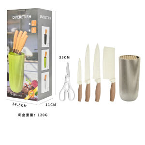 Set 6pcs Stainless Steel Kitchen Knife Set Holder Pisau Dapur Pisau Sayur Cooking Knives Gunting Daging Professional Chef Cooking Knives Set 刀具套