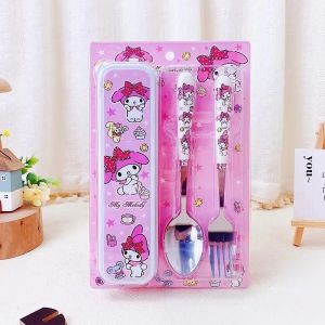Sanrio Spoon Fork Cartoon Childrens Tableware Set Kuromi Melody Cinnamoroll Hello Kitty