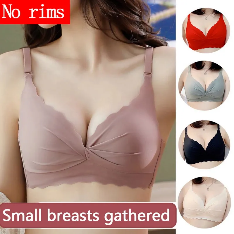 Women Push Up Bras Cross Seamless Soft Small Breast Without Steel Ring  Breathing Underwear