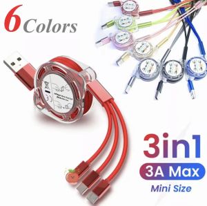 ✅100% Original UME Telescopic 3 In 1 Cord Fast Charging Cable Type C Lightning Micro USB Cable