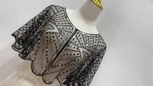 Vintage 1920s Flapper Shawl Sequin Beaded Short Cape Beaded Decoration Gatsby Party Mesh Short Cover Up Dress Accessory
