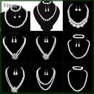 Fitow Fashion Vintage Womens Bride Wedding Jewelry Set Rhinestone Faux Necklace Bracelet Earring Wedding Party Jewelry Gift