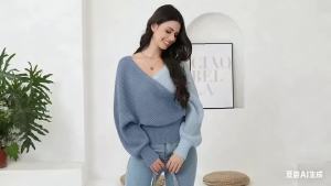 Womens Wrap V Neck Knit Sweaters Batwing Long Sleeve Cross Front Drop Shoulder Fall Pullover Tops