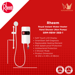 [SPECIAL OFFER] RHEEM - Royal Series Instant Water Heater with Hand Shower (Non Pump) | RBW-36B-1