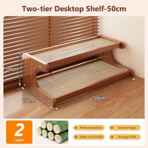 R2Y Multi-Layer Cup Drying Rack Bamboo Rack With Rattan Drain Tray Kitchen Home Storage Dispaly Rack