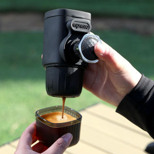 Mini 2 in 1 Portable Hand Pressure Capsule Coffee Machine Small Outdoor Ground Coffee Machine for Household & Travel & Camping