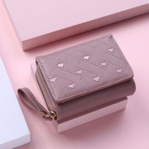 New Design Cute heart Fashion PU Leather Short Wallets coin purse card holder for girls zipper only