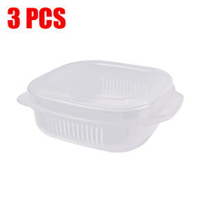 3PCS Resistant Microwave Heating Rice Packing Box Tableware Bowl Quantitative Packing Box for Office Workers Rice Draining Lunch Box Fruit and Vegetable Fresh Keeping Box
