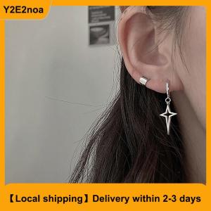 【Local shipping】 1Pair Gothic Punk Style Alloy Drop Earrings Black Color Stars Cross Simple Fashion Ear Stud For Women Men Rock Jewelry