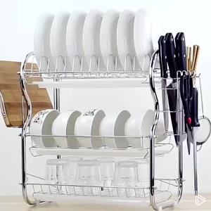 [SG]3-Tier 2-Tier Dish Drying Rack with Removable Utensil Holder & Chopping Board Holder & Drainboard for Plates/Bowls