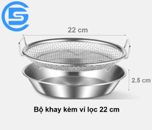 Set khay kèm vỉ lưới inox đa năng chịu nhiệt tốt - ráo dầu nhanh chóng khay đựng thức ăn chiên rán trà bánh hoa quả tiện dụng G550-KhayviRD