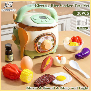 SKISOPGO Kids Pretend Play Kitchen Set Electric Rice Cooker and Induction Stove - Realistic Sound & Light Toys for Kids Girl Boy - Mainan Masak Budak Perempuan Lelaki - 仿真厨房厨具声光喷雾电饭锅玩具电磁炉男女孩儿童早教过家家