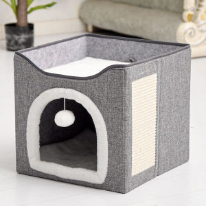 Teekland Cat House for Indoor Covered 3-Level Cat Condo with Scratch Pad and Hideaway Cave Cat Bed &Furniture for Multi Pets and Large Cats
