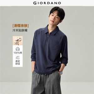 Giordano Beau Monde Men Half zip raglan sleeve long sleeve polo shirt Free Shipping 13016612