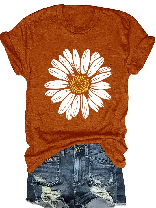 Women's%20Casual%20Daisy%20Flower%20Print%20T-Shirt%20-%20Soft%20Polyester%20Crew%20Neck%20Tee,%20Black%20with%20White%20Daisy%20Design,%20Short%20Sleeve,%20Perfect%20for%20Summer%20Outfits,%20Ladies%20T%20Shirts%20-%20Image%203