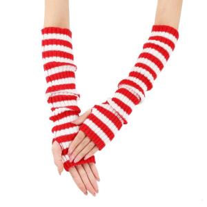 ถุงมือครึ่งนิ้วกันความร้อนมีสไตล์ลายทางป้องกันความเย็นในร่มกลางแจ้ง