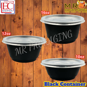 EC 10oz 12oz 16oz Black Round Container with Lid [ 50sets± ] 10 12 16 oz ( 300 350 450 ml ) - Disposable Plastic Food PP Box Bekas Bulat Hitam C10 C12 C16